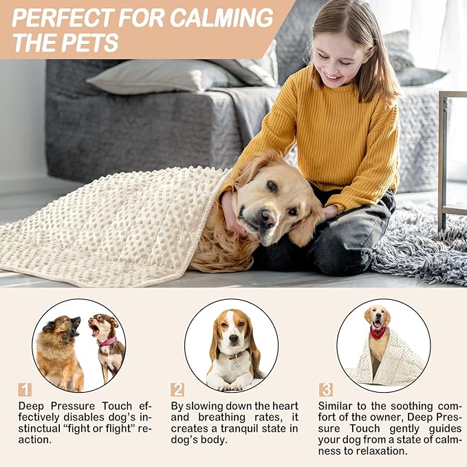 YUSRA Small Weighted Blanket for Dogs, Warm Minky Dog Blanket Especially for Thunderstorms, Fireworks, Separation, Travel, Bed and Couch, Machine Washable, Soft Dog Blanket (Beige, 40 * 47inch 6lbs)