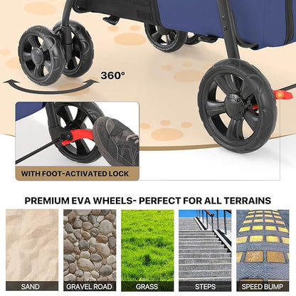 MoNiBloom Double Dog Stroller with Detachable Carrier Bags Large 4 Wheels Foldable Jogger for Small and Medium Dog Cats