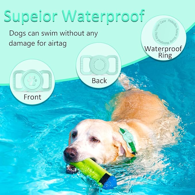 SANKALA Airtag Dog Collar Holder, [1 Pack] Waterproof Dog Airtag Holder, Silicone Full Body Covered Anti-Lost Protective Apple Air Tag Holder for Pet Collar - Fits All Width Collars, Mint Green