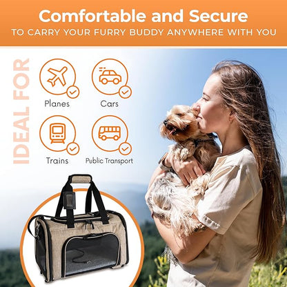 DCSP Pets Pet Carrier - Versatile Cat Carrier Converts to Backpack - Airline Approved Dog Bag Carrier with Mesh Widows - Suitable for Large Cats, Small Dogs - Soft Travel Carriers for Hiking, Walking