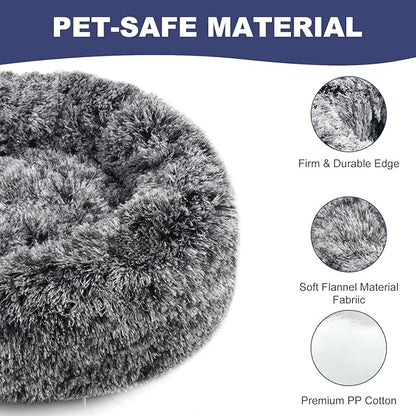 Aurako Cat Bed Dog Bed Round Cushion Pet 16" Black