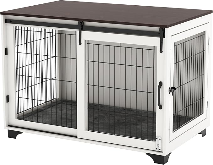 Piskyet Dog Crate Furniture Barn Door Dog Crate for Large Dogs Up to 80 lbs