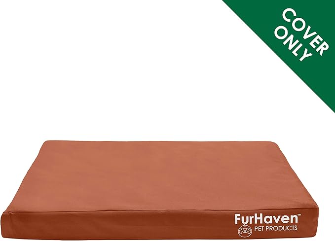 Furhaven Replacement Dog Bed Cover Water-Resistant Indoor/Outdoor Logo Print Oxford Polycanvas Mattress, Washable - Chestnut, Jumbo Plus (XX-Large)