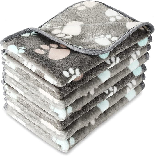 4 Pcs Pet Blanket Dog Puppy Blanket Paw Print Fleece Blanket for Small Medium Pet Dog Cat Warm Soft Sleep Mat Guinea Pig Cage Liners Blanket (Dark Gray,Small(24 x 16 Inch))