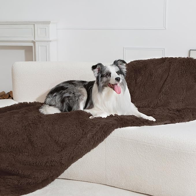 gogobunny Waterproof Plush Long Faux Fur Pet Throw Blanket Ultra Soft Fluffy Bed Couch Cover Washable (33x77 Inch 1), Chocolate)