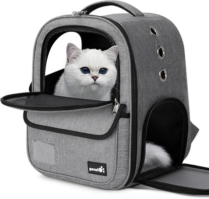 Pecute Cat Backpack with Interactive Window, Cat Backpack Carrier with Breathable Scratch-Resistant Mesh, 2 Side Openings, Backpack for Cats, Puppies or Rabbits,Great for Travel Hiking Camping