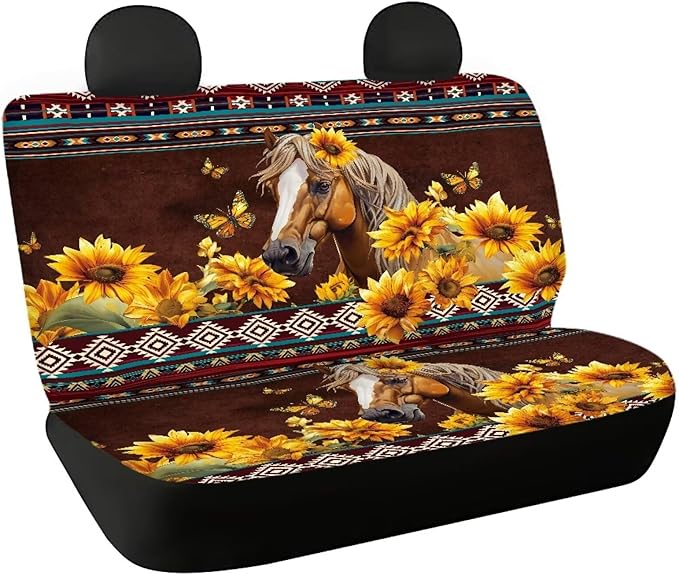 AFPANQZ Horse Sunflower Car Rear Bench Protective Car