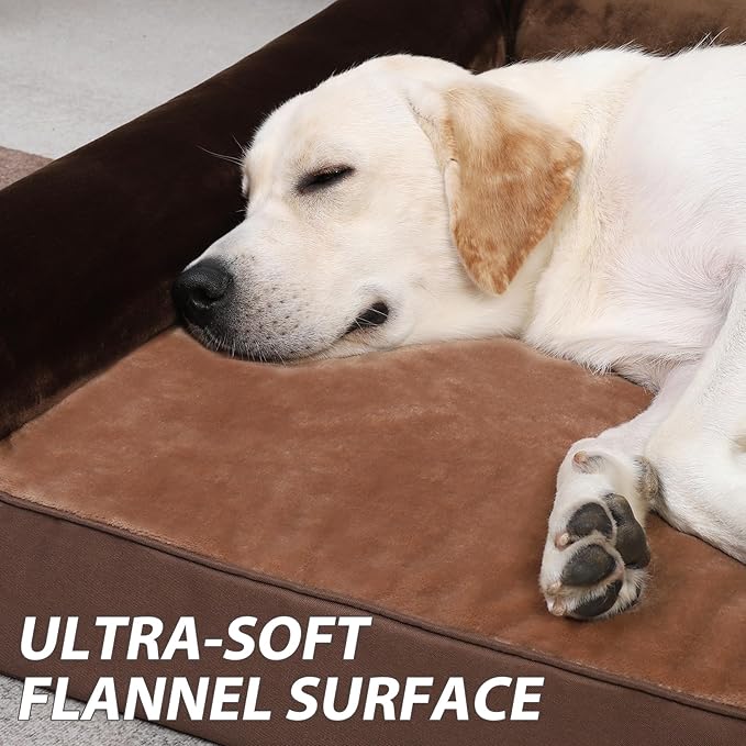 KSIIA Orthopedic Dog Bed Waterproof Dog Beds for Large Dogs Flannel Bolster Dog Couch Bed with Egg Crate Foam Removable Washable Cover & Nonskid Bottom 40 x 32 Inch,