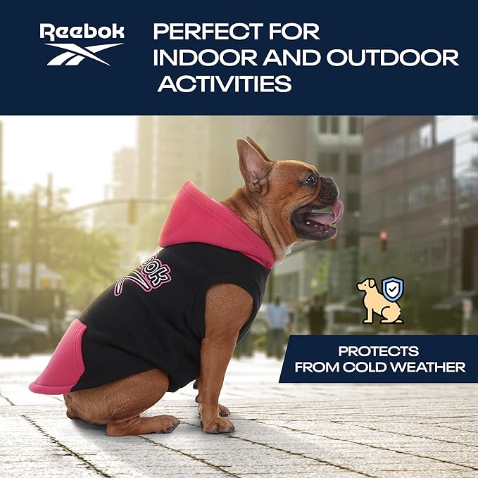 Reebok Dog Hoodie – Fleece Dog Sweater with Leash Hole