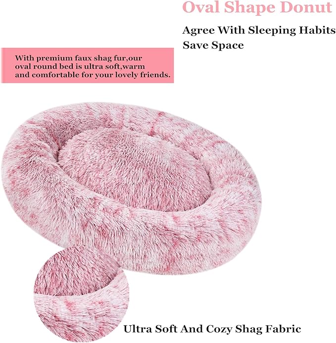 Coohom Oval Calming Donut Cuddler Dog Bed Bed(30"/36"/43") for (XXL(43"x34"x8"), Red)