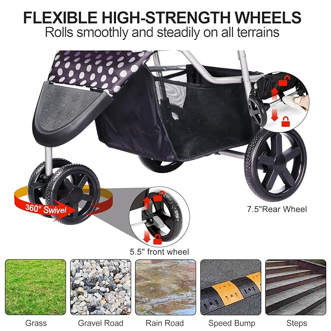 Dog Stroller for Small Dogs 3 Wheels,