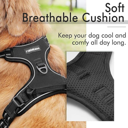 rabbitgoo Dog Harness, No-Pull Pet Harness with 2 Leash Clips, Adjustable Soft Padded Dog Vest, Reflective No-Choke Pet Oxford Vest with Easy Control Handle for Large Dogs, Black, XL