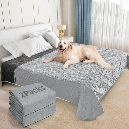 2 Packs Waterproof Dog Blankets Washable for Large Dog, All-Round Protector for Pets, Soft Reversible Dog Blankets Anti Scratches Dirty for Bed Couch Sofa Furniture (54"×82", Light/Dark Grey)