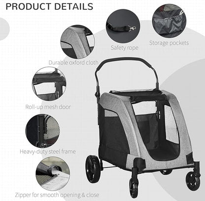 NicBex Dog Stroller Modern Pet Stroller Universal Wheel with Storage Basket Pet Stroller for Medium Dogs Classic Ventilated Foldable Oxford Fabric for Medium Size Dogs