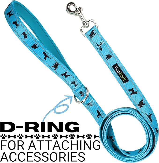 EcoBark Dog Leash - Soft & Reflective Comfort Training Leashes with Padded Handle - Strong Durable Heavy Duty - Training and Pulling for Small, Medium or Large Dogs (Sky Blue)