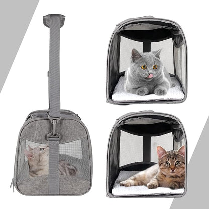 Cat Carrying Case - Pet Carrier Airline Approved, Protable and Breathable Pet Travel Carrier Removable Fleece Pad, Collapsible Cat Carrier Dog Carrier for Medium Cats Small Cats Dogs (X-Large, Grey)