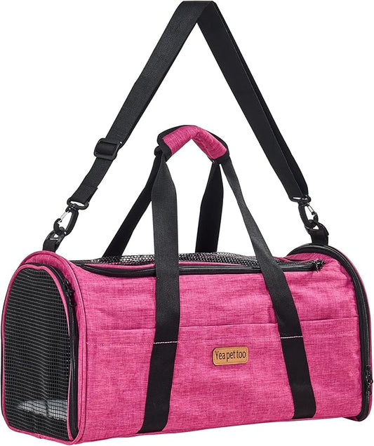 Pet Carrier Bag, Breathable Cat Carrier Bag with Adjustable Strap, Front & Top Entry for Small Cats & Dogs (Pink)