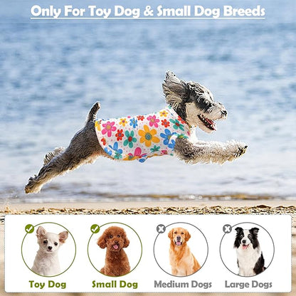 PET SHOW 4 Pack Cooling Dog Shirts Puppy Summer Clothes Paisley Vest Paw Printed Sleeveless Cats Doggies Floral T-Shirts Plaid Tank Top Tee for Small Medium Dogs (S, Pink for Girls)