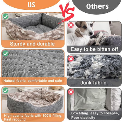 2 in 1 Dog Bed Washable Pet Cooling Beds for Large Medium Small Dogs Cats Orthopedic Reversible Washable Sofa Rectangle Durable Puppy Cuddler Soft Calming Sleeping Bed