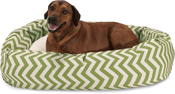 52 inch Sage Chevron Sherpa Bagel Dog Bed