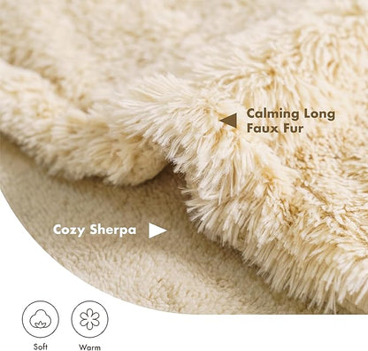 gogobunny Waterproof Plush Long Faux Fur Pet Throw Blanket Ultra Soft Fluffy Bed Couch Cover Washable (40x50 Inch 1), Beige)