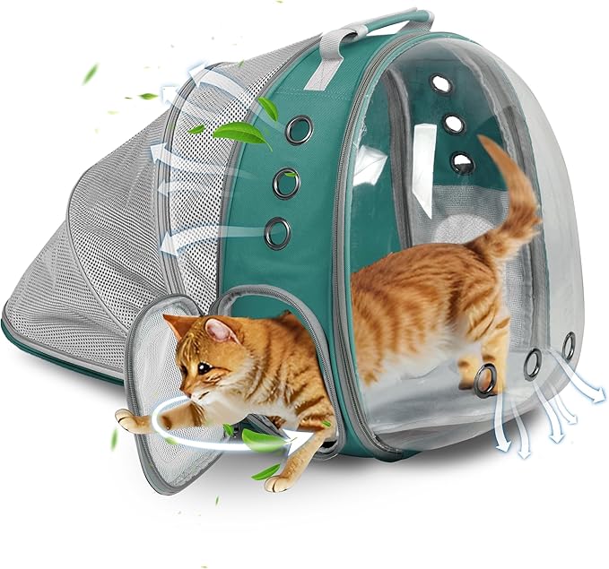 TOYSINTHEBOX Cat Backpack Carrier, Expandable Pet Bubble Backpack for Cat Small Dog Pet Travel Carrier Breathable Carrying Bag for Hiking, Travelling, Walking, Camping & Outdoor Up to 13 Lbs Green