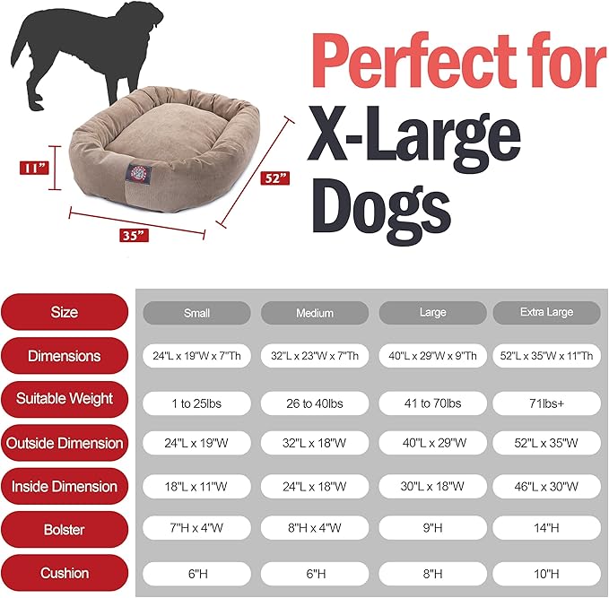 Majestic Pet 52 Inch Micro Velvet Calming Dog Bed Washable – Cozy Soft Round Dog Bed with Spine for Head Support 52x35x11 (inch)