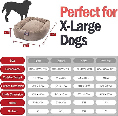 Majestic Pet 52 Inch Micro Velvet Calming Dog Bed Washable – Cozy Soft Round Dog Bed with Spine for Head Support 52x35x11 (inch)