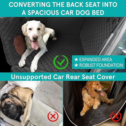 Dog Back Seat Extender，Hard Bottom Dog Car Seat Cover Holds 330lb，Waterproof Dog Hammock for Car Pet Backseat Protector with Mesh Window ＆ Storage Pocket for Car