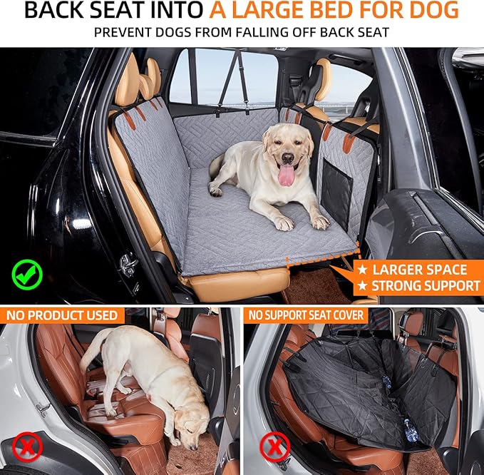 YJGF Back Seat Extender for Dogs, Seat Cover for Back Seat Bed Inflatable for Car Camping Air Mattress,Dog Hammock for Car Travel Bed,Non Inflatable Car Bed Mattress for Car SUV Truck (Grey)