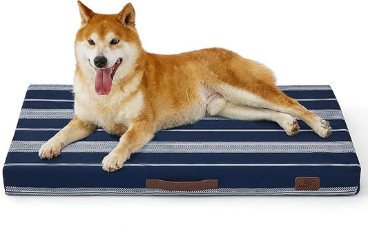 Bedsure Large Patterned Dog Bed for Large Dogs Cover(35"x22", Navy