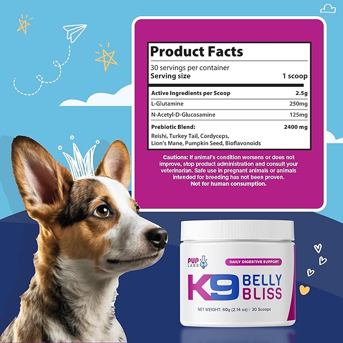 K9 Belly Bliss - Daily Digestive Support - Custom-Formulated Prebiotic for Dogs - Topper for Dry and Wet Food, 30 Scoops, 2.14 oz