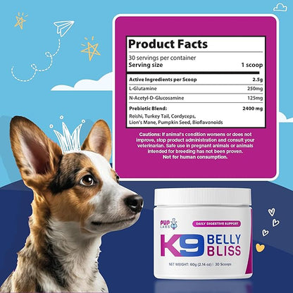 K9 Belly Bliss - Daily Digestive Support - Custom-Formulated Prebiotic for Dogs - Topper for Dry and Wet Food, 30 Scoops, 2.14 oz