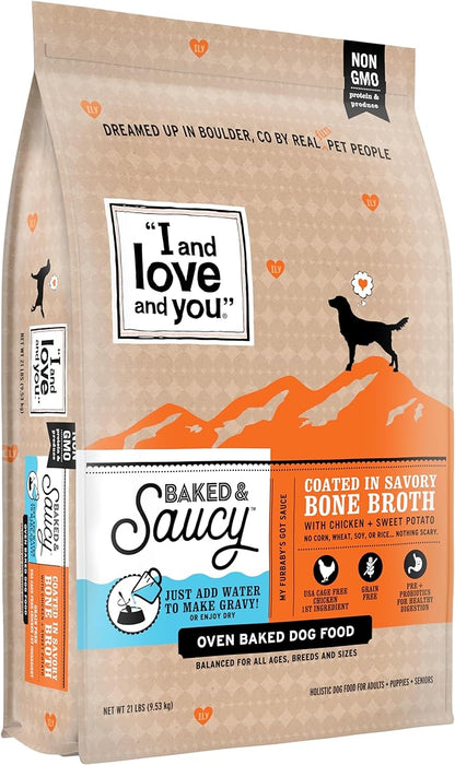 I AND LOVE AND YOU Baked and Saucy Dry Dog Food - Chicken + Sweet Potato - Prebiotic + Probiotic, Real Meat, Grain Free, No Fillers, 21lb Bag