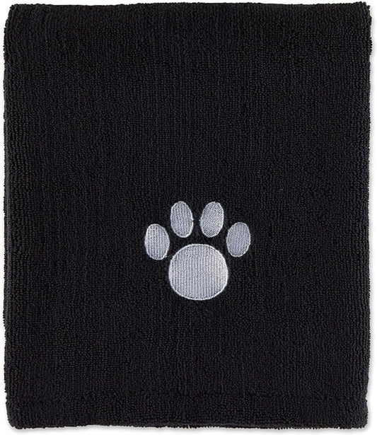 Bone Dry Pet Grooming Towel Collection Absorbent Microfiber X-Large, 41x23.5", Embroidered Black