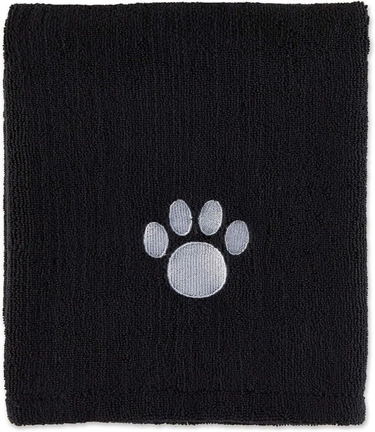 Bone Dry Pet Grooming Towel Collection Absorbent Microfiber X-Large, 41x23.5", Embroidered Black