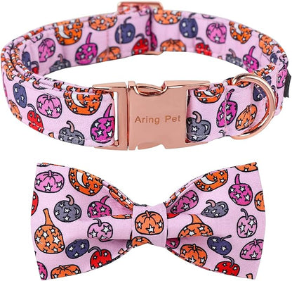 ARING PET Halloween Dog Collar-Cute Pink Pumpkin Dog Collar with Bow
