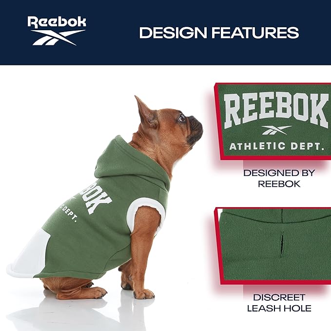 Reebok Dog Hoodie – Fleece Dog Sweater with Leash Hole