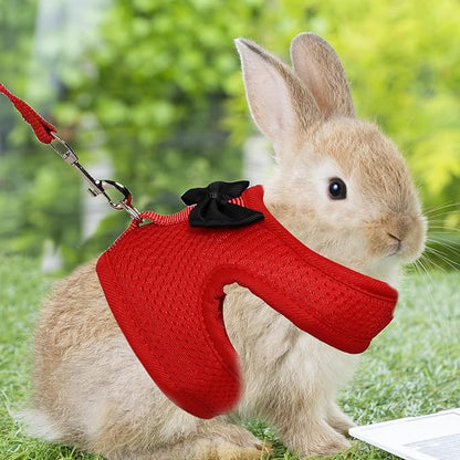 AIITLE Rabbit Harness and Leash Set with Cute Bow, Christmas Soft Breathable Mesh Vest Harness for Rabbits Kitten Ferret Puppy Small Pets Walking Supplies Red S