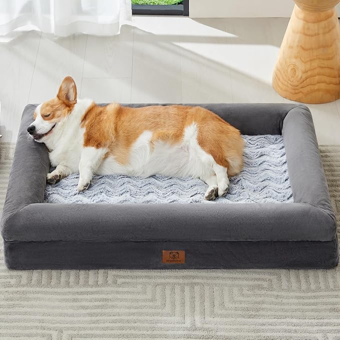 WNPETHOME Washable Dog Bed Medium Size Dog, Medium Waterproof Dog Couch with Removable Washable Cover & Anti-Slip Bottom, Dog Crate Bed with Sides(Dark Gery)