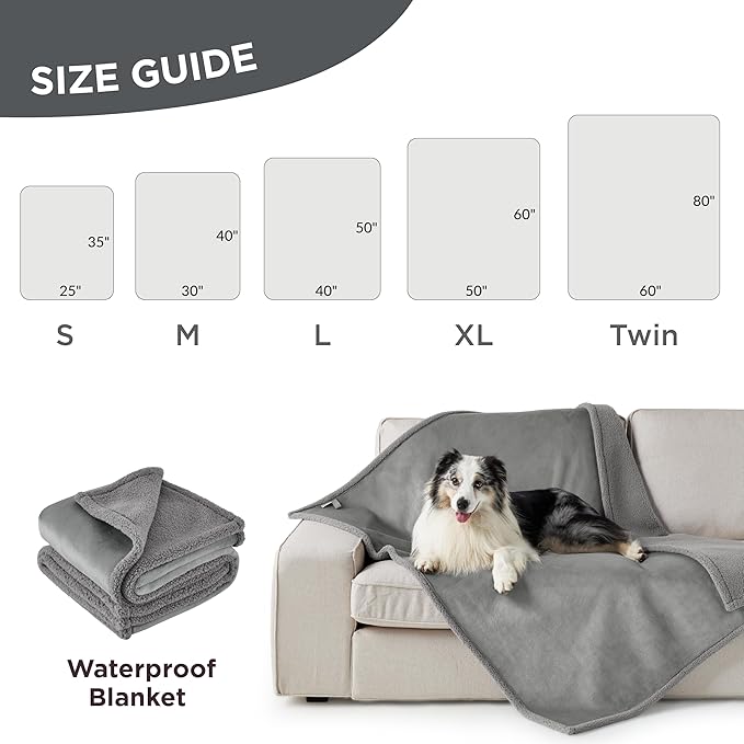 Lesure Waterproof Dog Blanket for Large Dogs 360GSM Wheat 200GSM Flannel 60x80