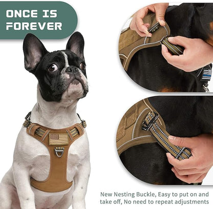 BUMBIN Tactical Dog Harness for Small Dogs No Pull, Famous TIK Tok No Pull Puppy Harness, Fit Smart Reflective Pet Walking Harness for Training, Adjustable Dog Vest Harness with Handle Brown S