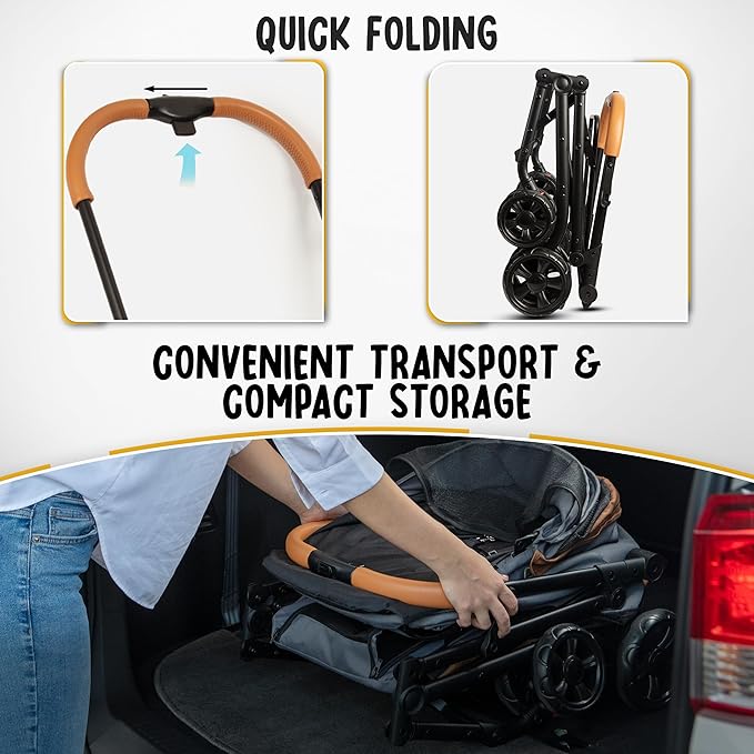 Double Pet Stroller with Detachable Carriers 2 Dogs