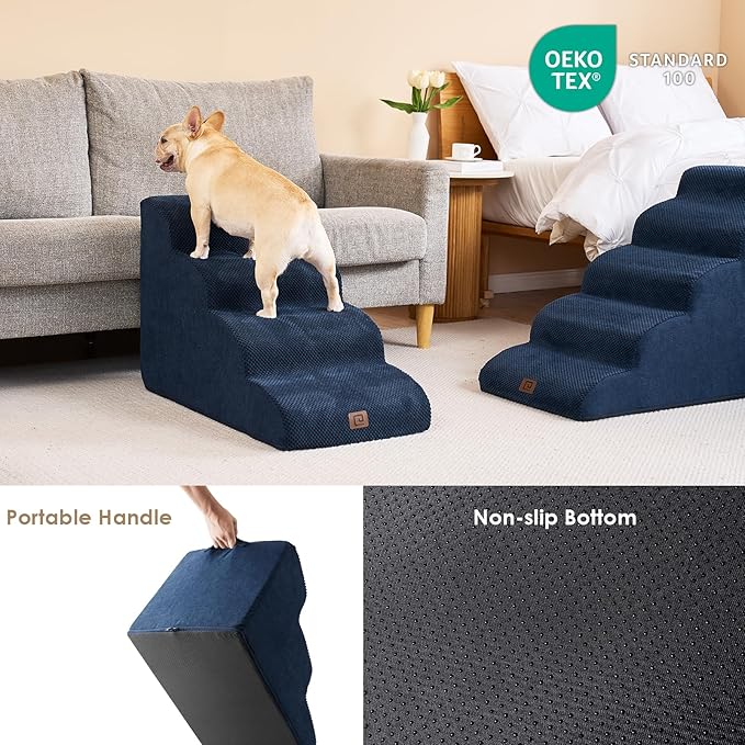 EHEYCIGA Curved Dog Stairs for High Beds 19.7" H 4-Step Dog