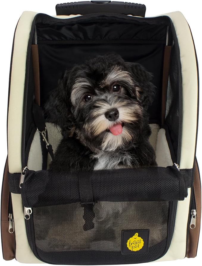 FrontPet Rolling Pet Travel Carrier with Wheels and Backpack Straps, Strong Breathable Mesh Panels, 12" W x 14.5" L x 19.5" H, Not Suitable for Air Travel