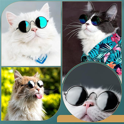 Dog Sunglasses Retro Pet Glasses Doll Glasses Classic Round Dog Glasses Metal Cat Puppy Eye Wear Hippie Costumes for Cats and Dogs