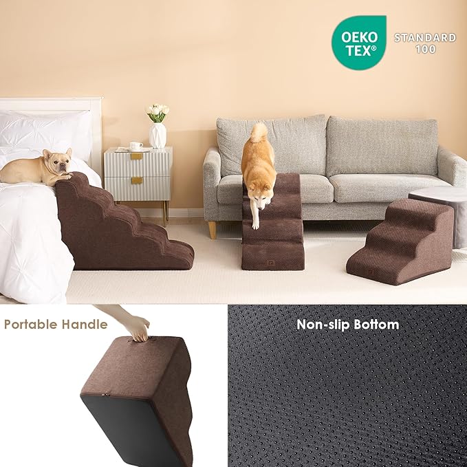 EHEYCIGA Curved Dog Stairs for High Beds 22.6" H 5-Step Dog