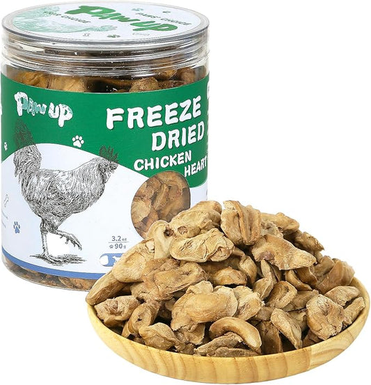 Freeze Dried Chicken Heart Pet Treats, High Protein Freeze-Dried Pet Food for Dogs, Cats, Fresh Ingredient, 3.2 oz, Rawhide Free, Gluten&Grain Free