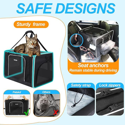 Petskd 24"x17"x17" Pet Carrier for Large Cats or Medium Dogs - Car Travel Carrier with Litter Box, Bowl, and Locking Zipper