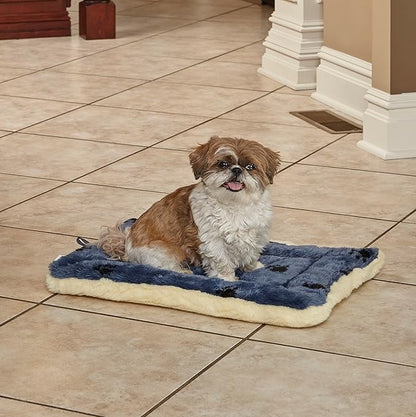 MidWest Homes for Pets Reversible Paw Print Pet Bed in Blue / Cream 23.5L x 17W x 2.8H for
